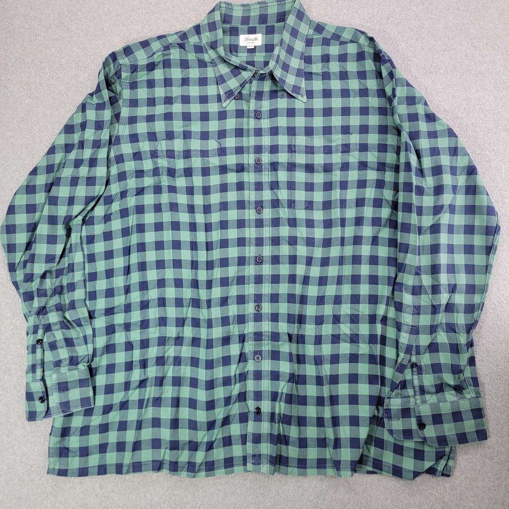 Hamilton Shirt Mens 3XL Green Blue Gingham Check Long Sleeve Button Front